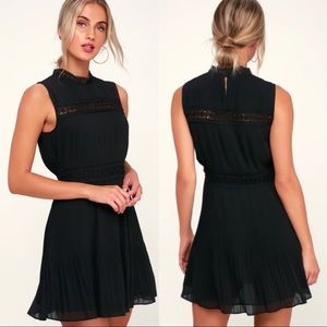 Lulus Something Wonderful Black Lace Pleated Skater Dress